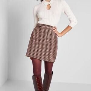 Modcloth Brown Houndstooth Mini Skirt